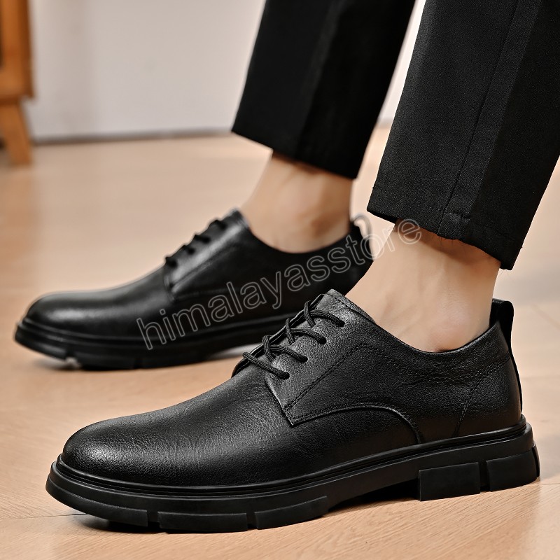 Retro tarzı adam oxfords ayakkabı gerçek deri elbise ayakkabıları dantel up erkek sıradan ayakkabılar antiskid resmi elbise ayakkabıları