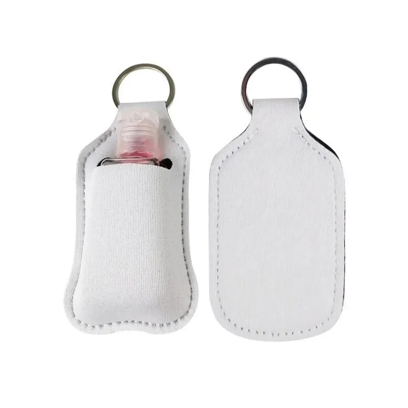 Sublimatie lege plattely navulbare neopreen handdesinfanisthouder voorstander van chapstick houders met sleutelhanger voor 30 ml flip cap containers reisfles