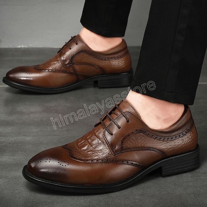 Krokodilpatroon Heren Oxford Schoenen Luxe Formele Schoenen Lace Up Mannelijke Bruiloft Schoenen Echt Lederen Brogue Schoenen