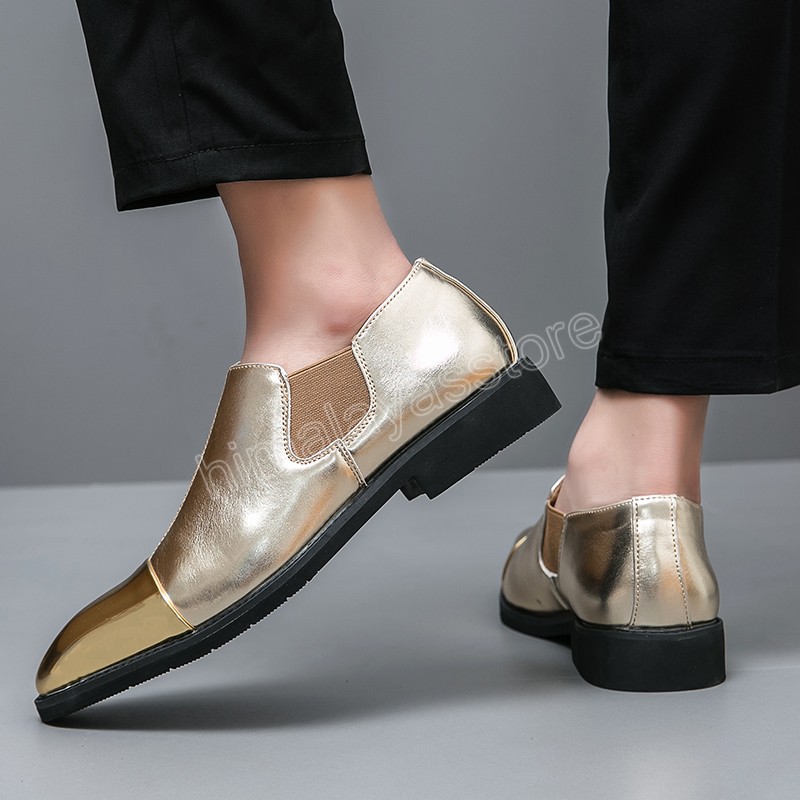 Club-Schuhe für Herren, spitze Zehen, Leder, klassische Herrenschuhe, Hochzeit, Büro, neue goldene Slip-on-Loafer für Herren