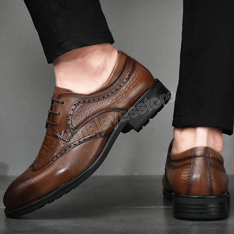 Krokodilpatroon Heren Oxford Schoenen Luxe Formele Schoenen Lace Up Mannelijke Bruiloft Schoenen Echt Lederen Brogue Schoenen