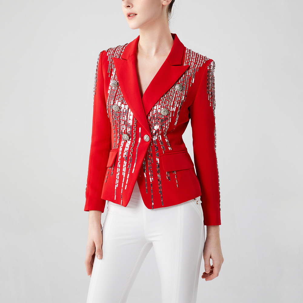 926 XXL 2023 Milan piste automne femmes vêtements d'extérieur à manches longues manteau revers cou manteau bouton rouge mode vêtements femmes oulaidi