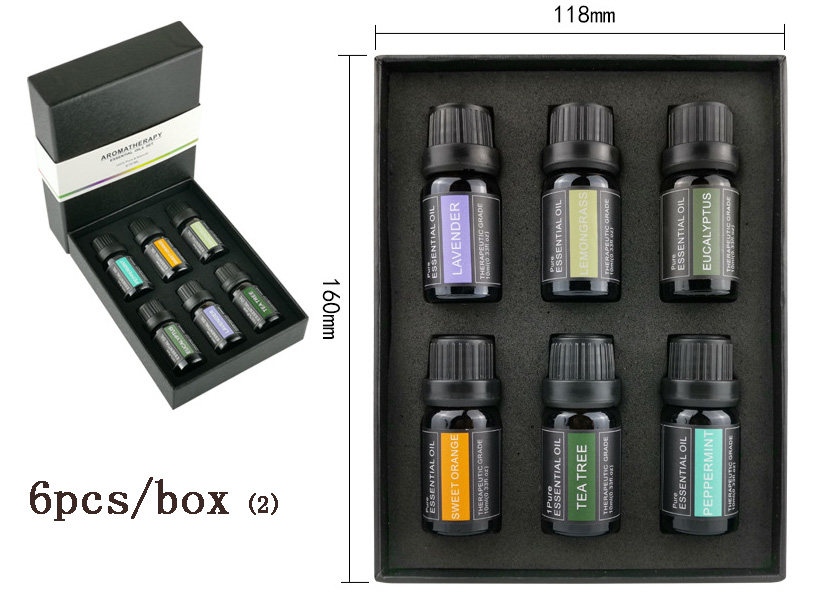 Kit d'huiles essentielles par PURE AROMA Kit d'huiles 100 % pures - Coffret cadeau des 6 meilleures huiles d'aromathérapie - 6 paquets, 10 ml Yptus eucal, lavande, citronnelle, orange, menthe poivrée, arbre à thé