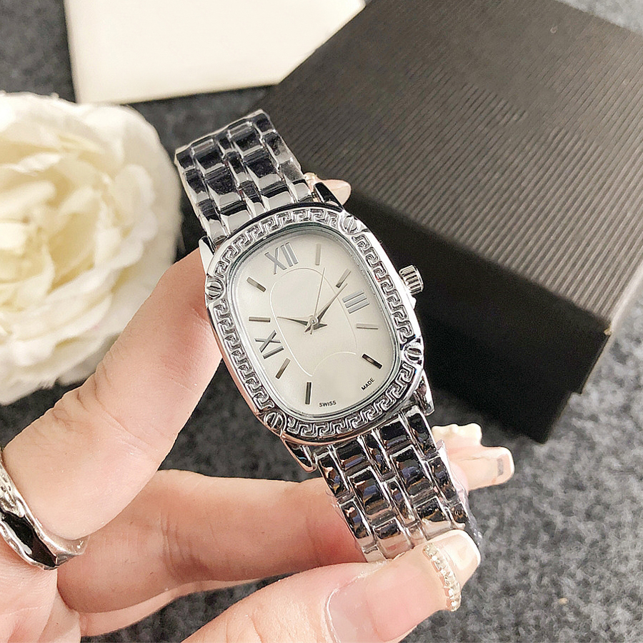 Relojes de pulsera de cuarzo de marca de estilo moderno para mujer y niña con logotipo de lujo, reloj con banda de acero y Metal VER 73