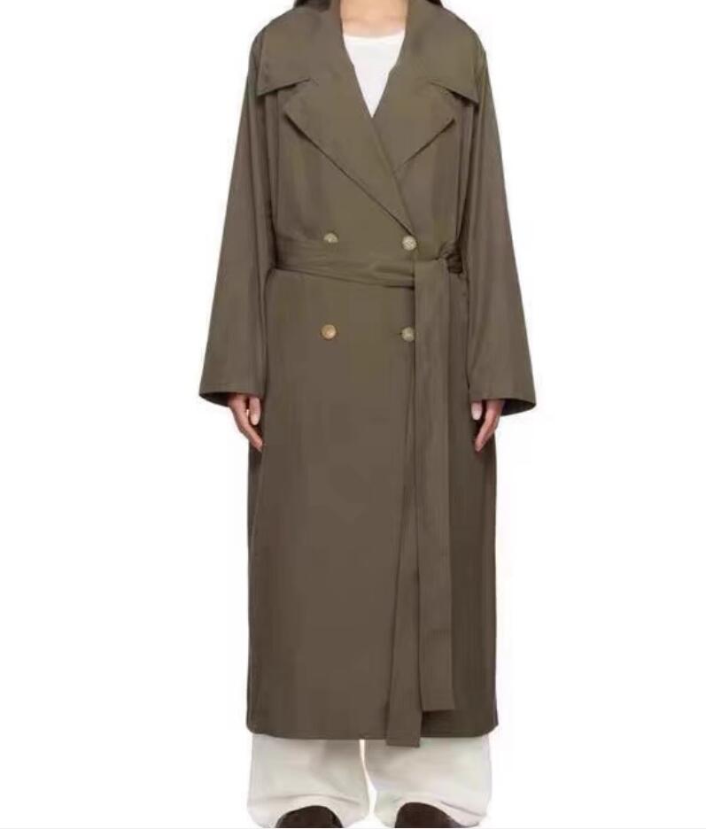 The * Row design minimalista com mistura de seda silhueta solta verde musgo longo trespassado cós trench coat