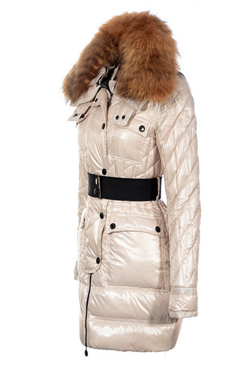 Autunno Inverno Donna Piumino d'anatra bianco Parka Cerniera Giacche monopetto Pelliccia con cappuccio Cintura spessa Cappotti lunghi slim da donna MKW23006