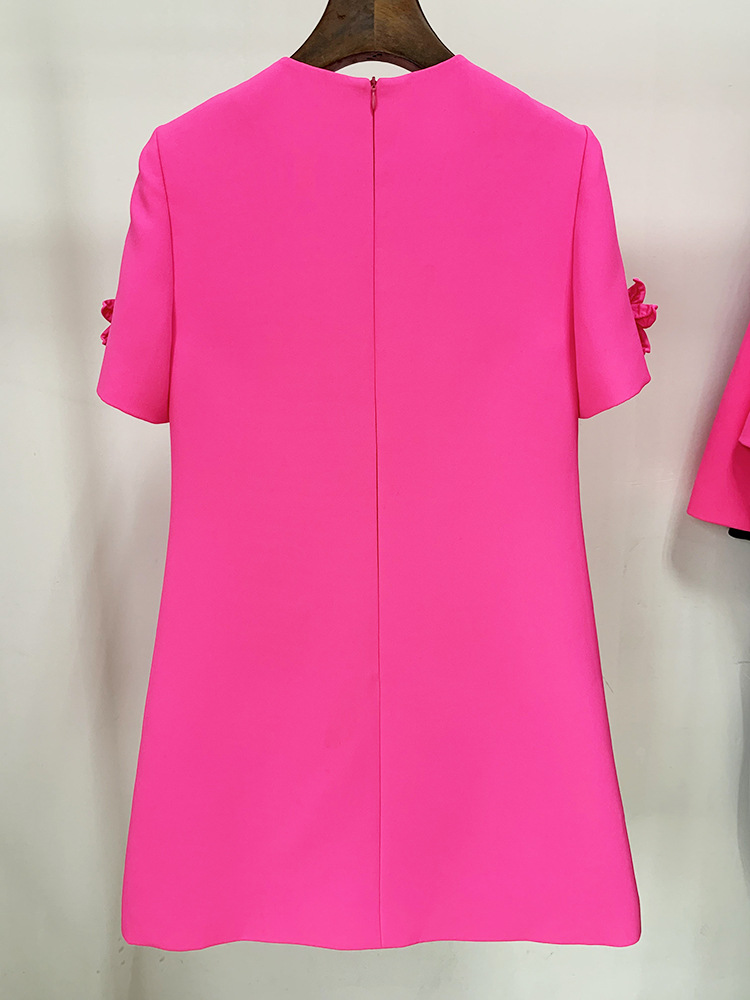 926 2023 Milan Style Runway Dress Autumn Crew Neck Long Sleeve Mid Calf Pink Brand Same Style Empire Womens Dress Fashion AS