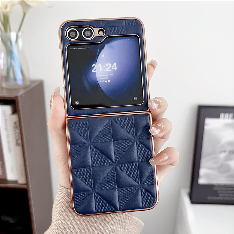 Luxury Plaid Print Leather Plating Vogue Phone Case for Samsung Galaxy Z Folding Flip4 Flip3 Flip5 5G Slim Full Protective Soft Bumper Solid Color Lattice Fold Shell