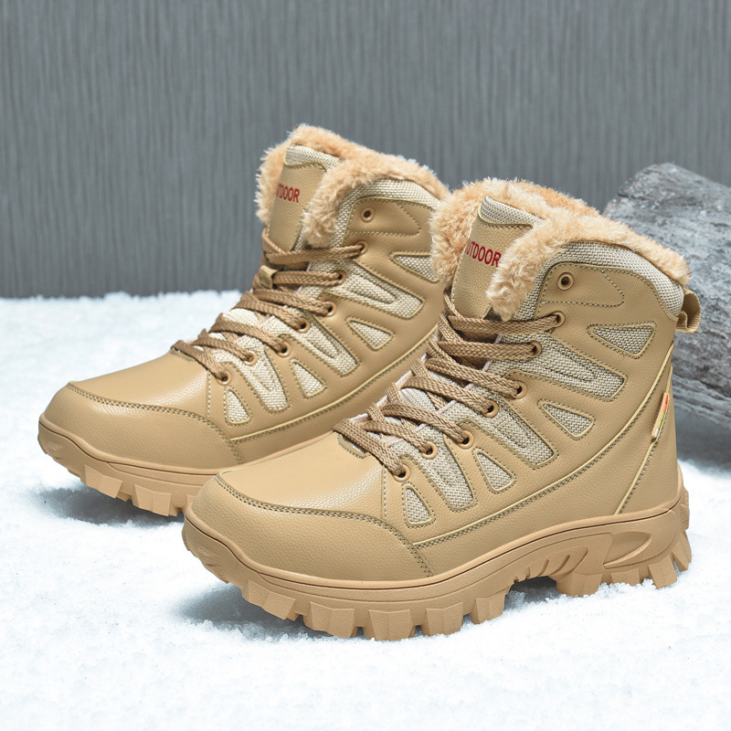 Grenzüberschreitende Schneestiefel 2023 Herbst und Winter neue Plüsch-Hochhilfe-Arbeitsstiefel, warme Outdoor-Wanderschuhe, Trainingsstiefel