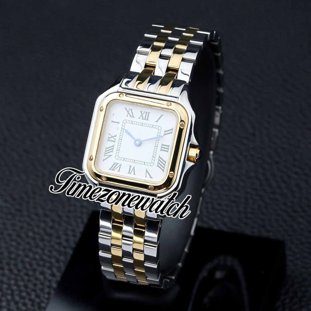 Новые 27-миллиметровые маленькие Panthere de W2PN0007 швейцарские кварцевые женские часы с белым циферблатом, двухцветный стальной браслет из желтого золота 18 карат, модные женские часы Timezonewatch Z01c