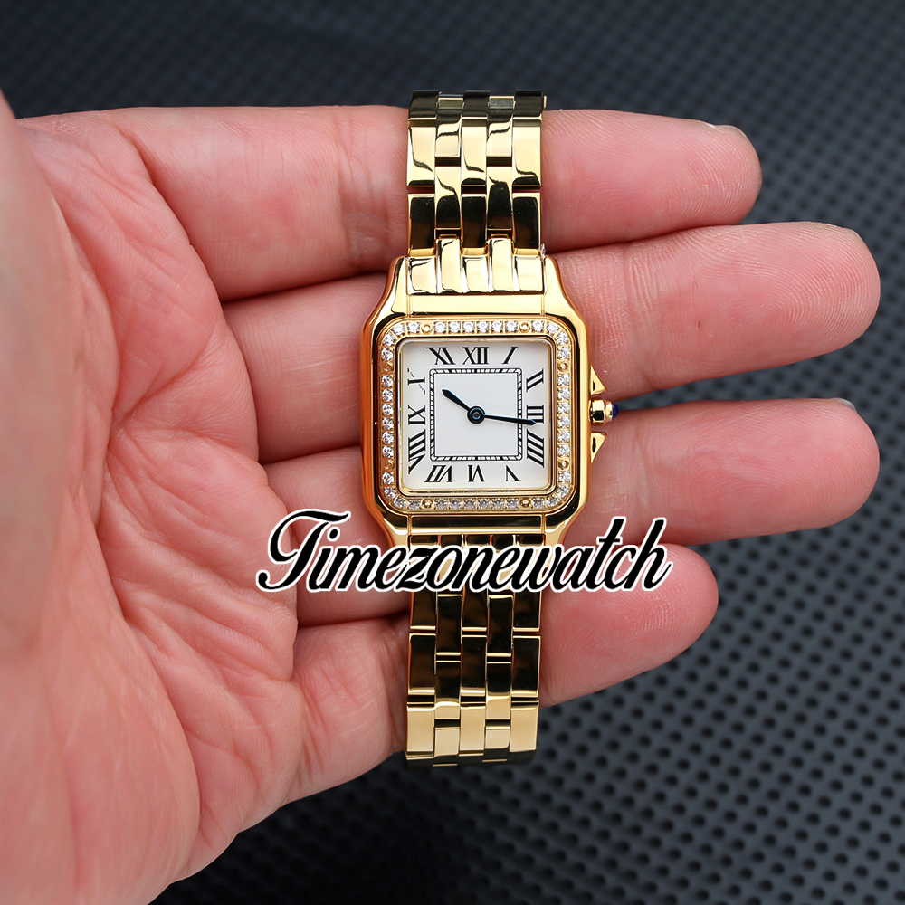New 27mm Small Panthere de WJPN0016 Swiss Quartz Womens Watch White Dial Two Tone 18k Yelow Gold Diamond Bezel Fashion Ladies Watches Timezonewatch Z01d