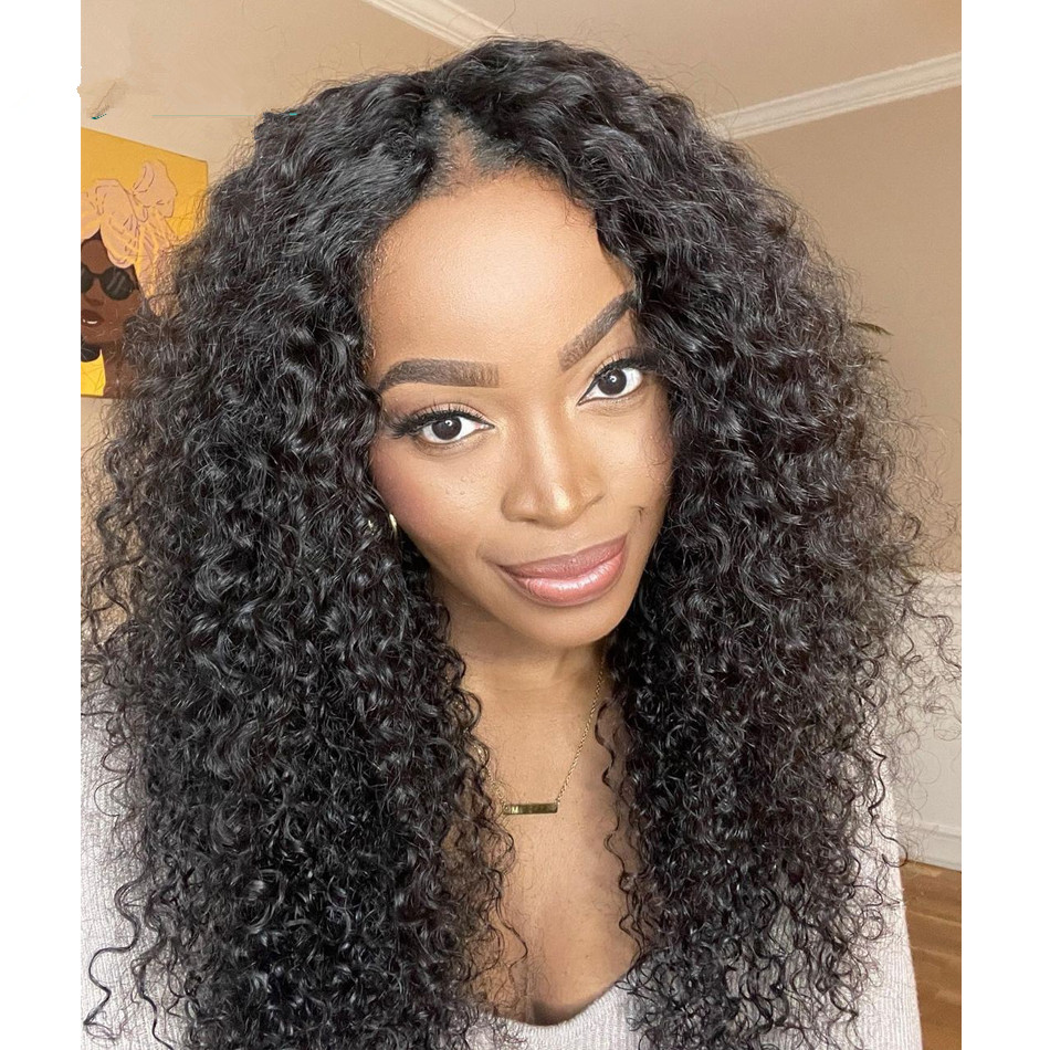 Brazilian Curly V PART Wigs Human Hair For Women Upgrade vPart Wig natural black deep curl Wigs Quick Easy Install Glueless Wig 130%density thin part