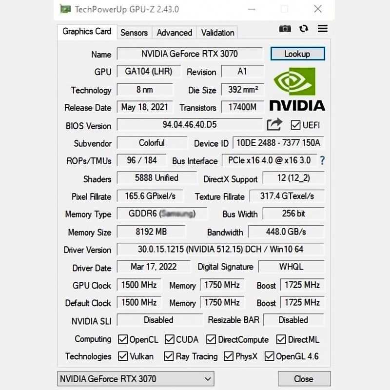 Coloré nouveau RTX 3070 TI 8GB LHR GAMING NVIDIA GDDR6X cartes graphiques 256bit PCI Express 4.0 16X carte vidéo placa de vidéo