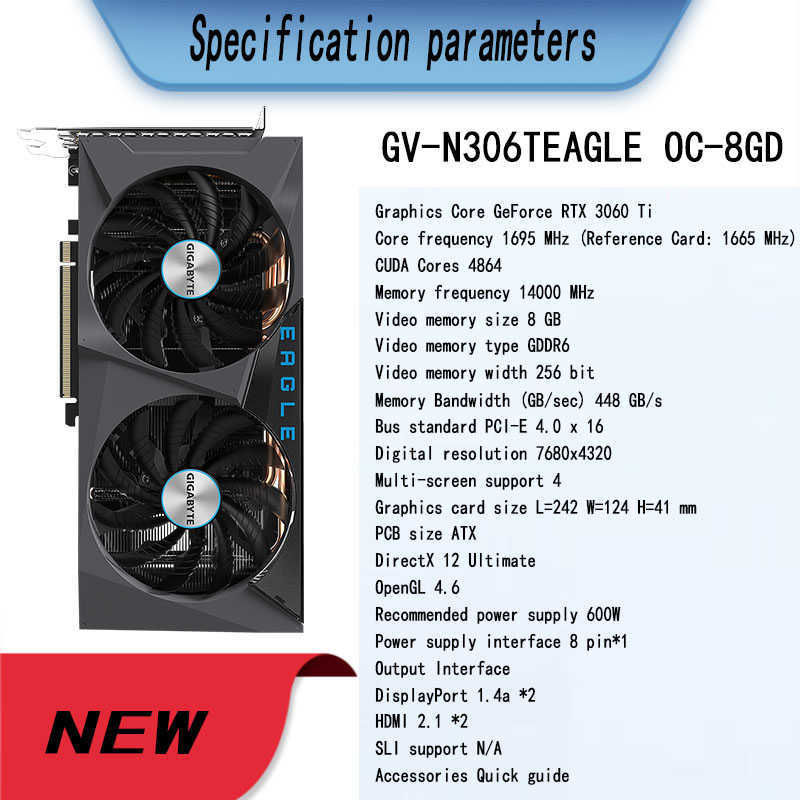 Gigabyte Geforce Rtx 3060 Ti Eagle OC 8G RTX 3060TI ATX 14000MHZ GDDR6 8GB دعم AMD Intel Desktop CPU LHR NEW