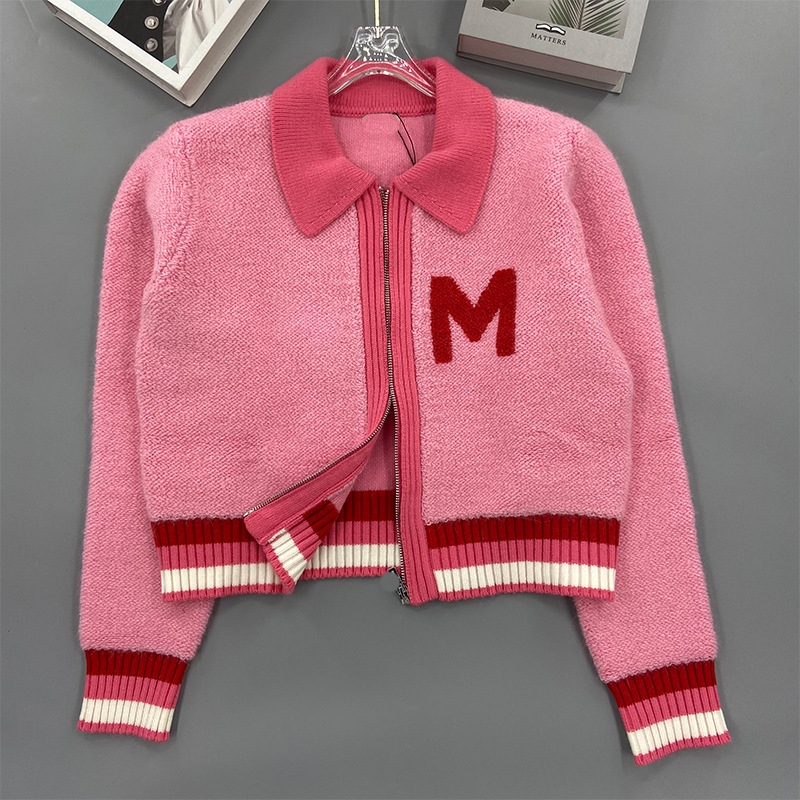 1220 L 2023 Autumn Sweaters Women's Cardigan Pink Sweater Lapel Neck Long Sleeve Brand Same Style Women's kexin