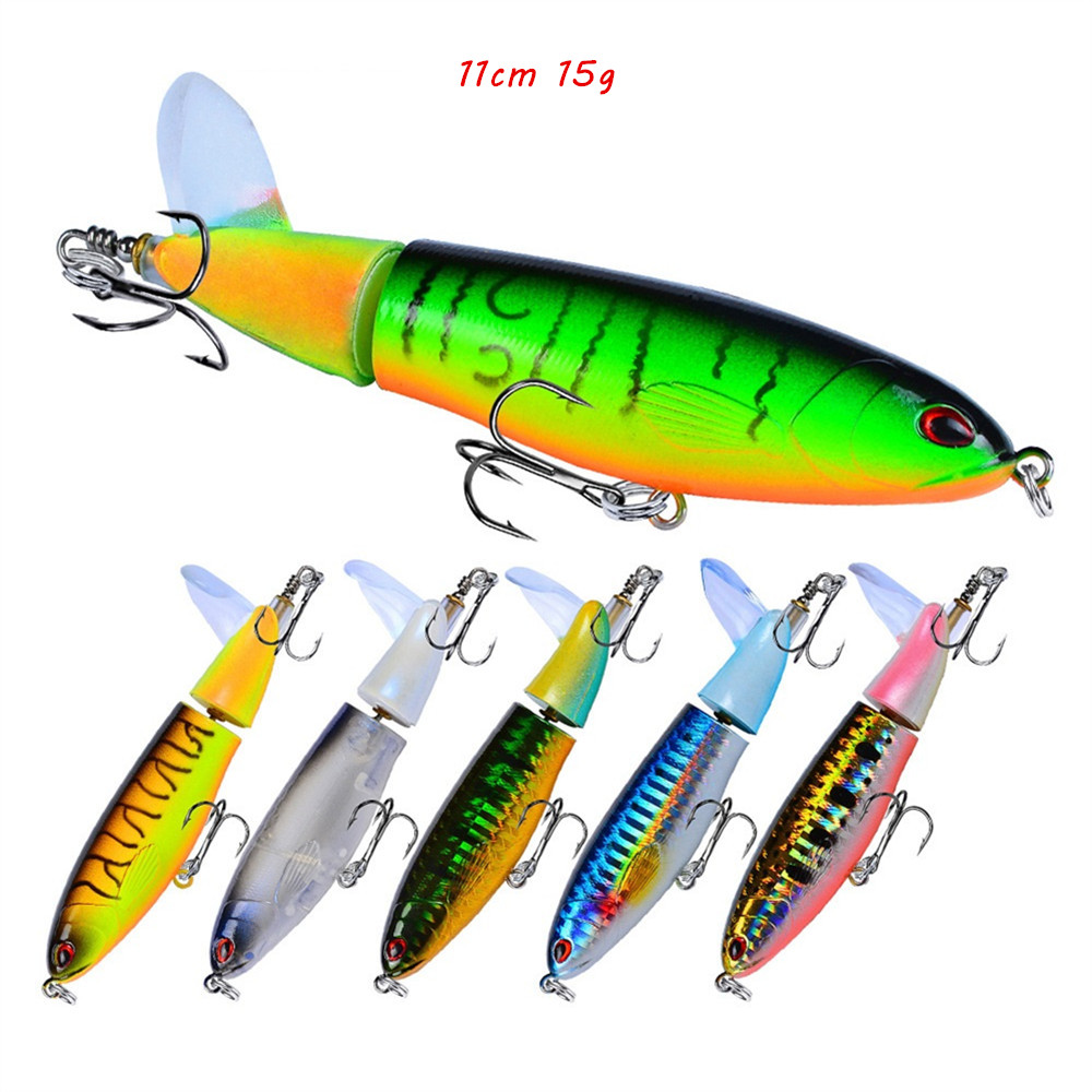 11cm 15g Pencil Fish Hook Hard Baits & Lures 6# Treble Hooks 8 Colors Mixed Propeller Plastic Fishing Gear 8 Pieces / Lot B-3