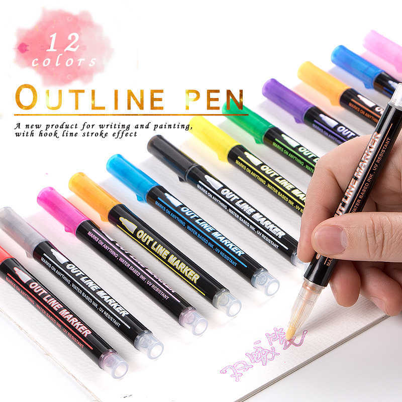 8 /Outline Paint Marker Pen Double Line Diy Album Scrapbooking Metal Glitter for Drawing Painting Doodling