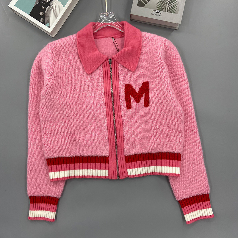 1220 L 2023 Autumn Sweaters Women's Cardigan Pink Sweater Lapel Neck Long Sleeve Brand Same Style Women's kexin