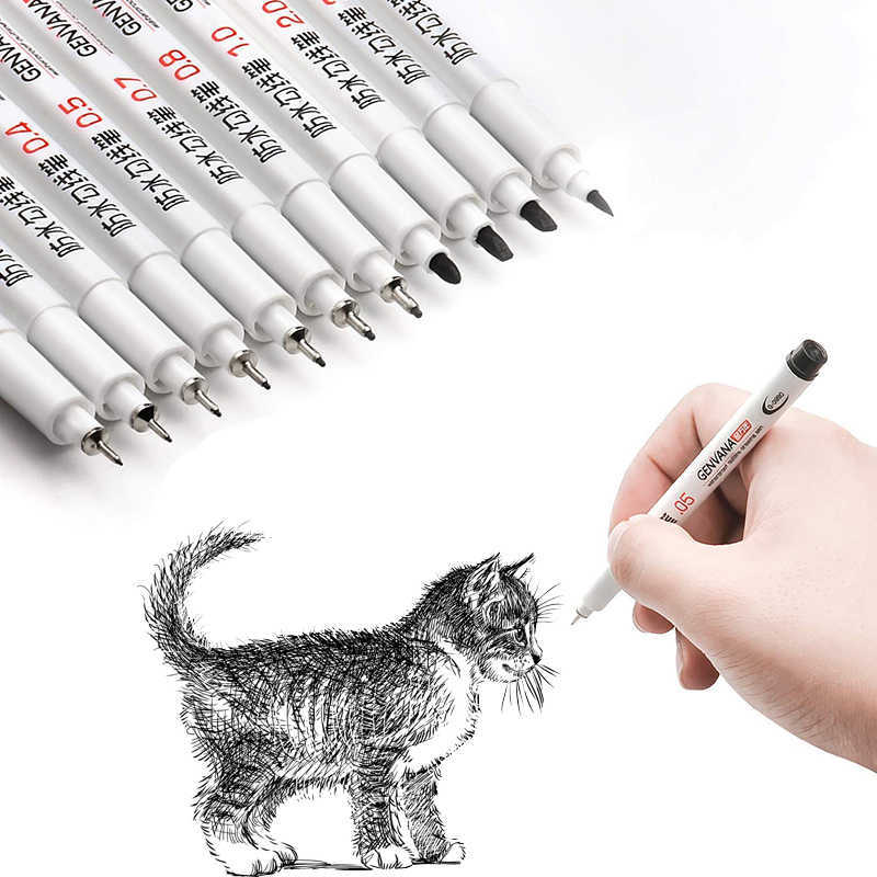 Hook line pen Black Fineliner Ink Pens Micro Pen Waterproof Archival for Illustration Sketching Technical Drawing 12 Size