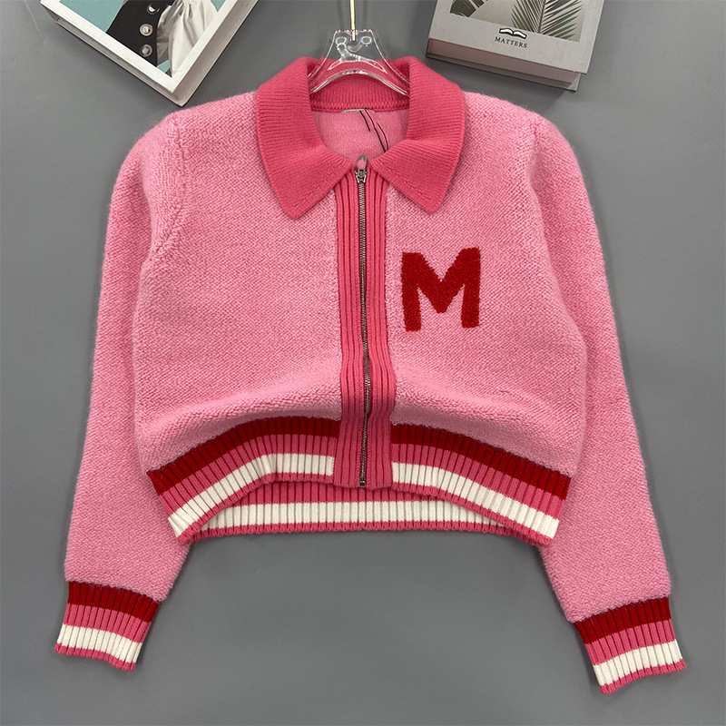 1220 L 2023 Autumn Sweaters Women's Cardigan Pink Sweater Lapel Neck Long Sleeve Brand Same Style Women's kexin