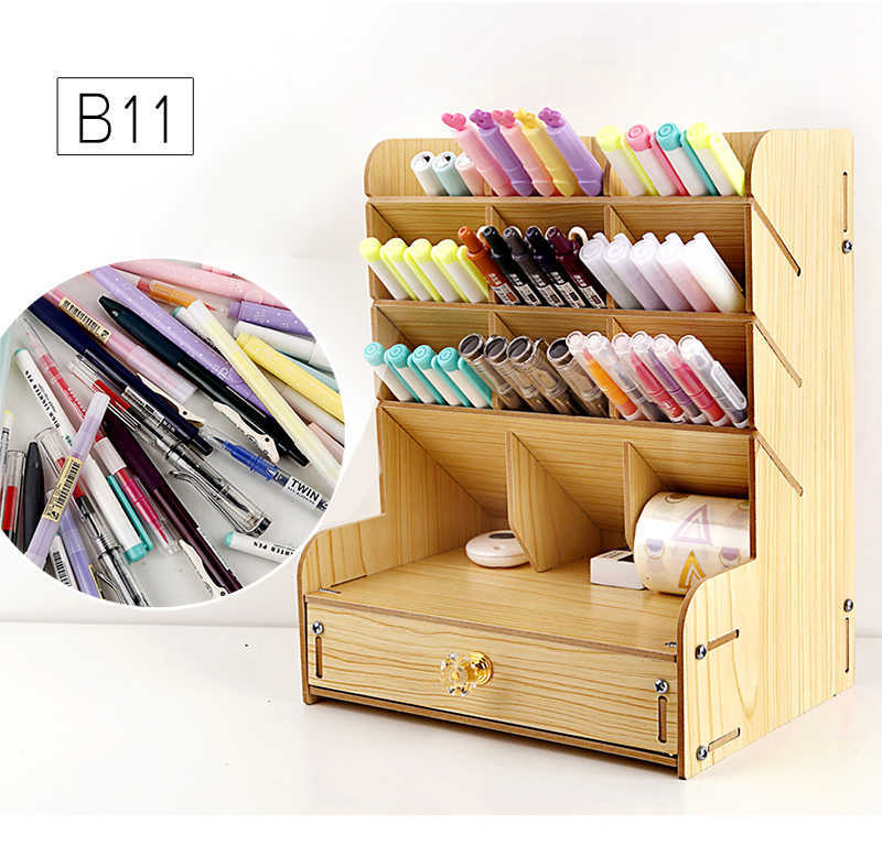 Porte-stylo en bois de grande capacité, boîte de rangement, mode multi-cadre, support créatif, papeterie fournitures de bureau, bricolage