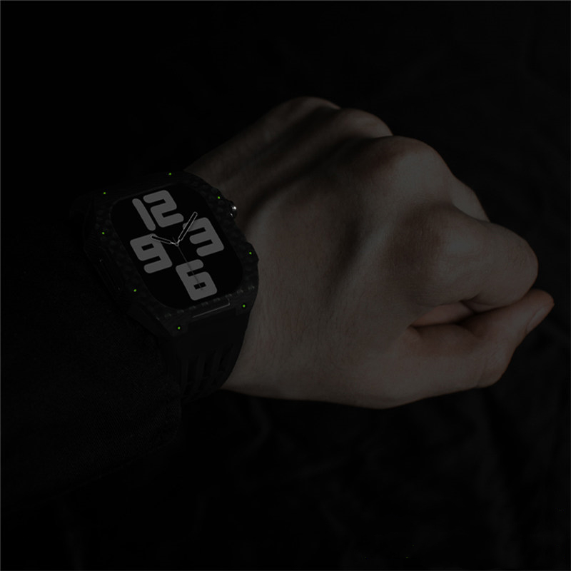 Apple Watch Series 8 7 6 5 4 SE 정품 탄소 섬유 수정 키트 Fluororubber 보호 케이스 밴드 스트랩 커버 44mm 45mm