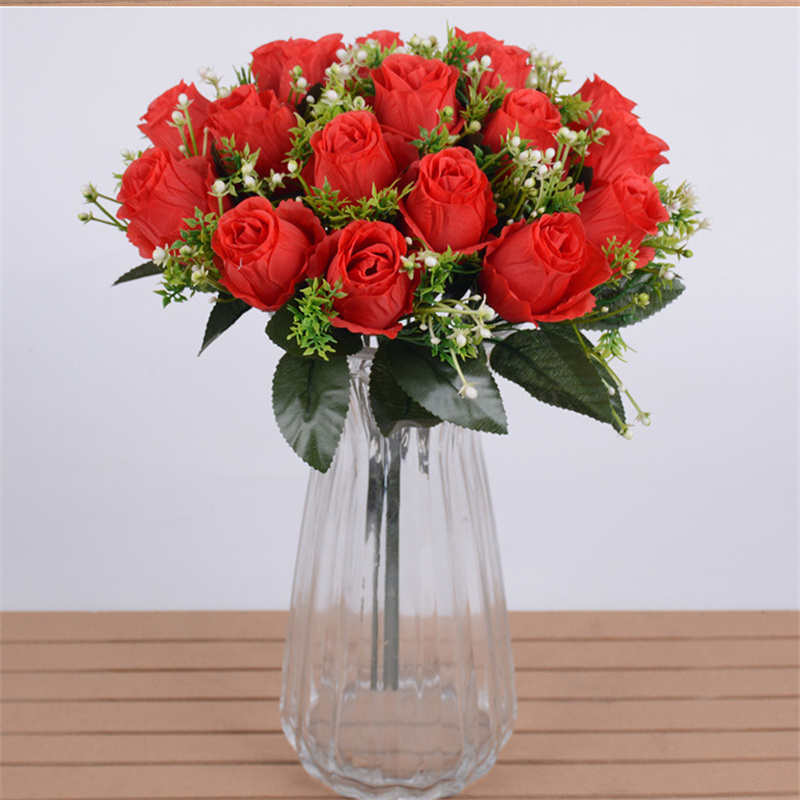 18ヘッド人工ローズフラワーズブーケウェディングセンターピースホームオフィス記念日花飾り花嫁の花