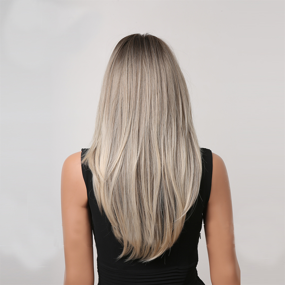PIEX Corte perucas retas longas loiras e castanhos com franja ombre cor de cabelo colorida para mulheres Haiir Hight Temperature Hairstyle