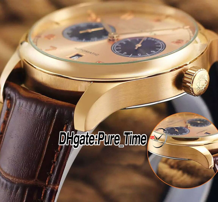 42mm Portugieser 500125 Mens 시계 7 일 파워 리저브 그레이 블랙 다이얼 로즈 골드 케이스 스트랩 날짜 새로운 시계 PTI249R