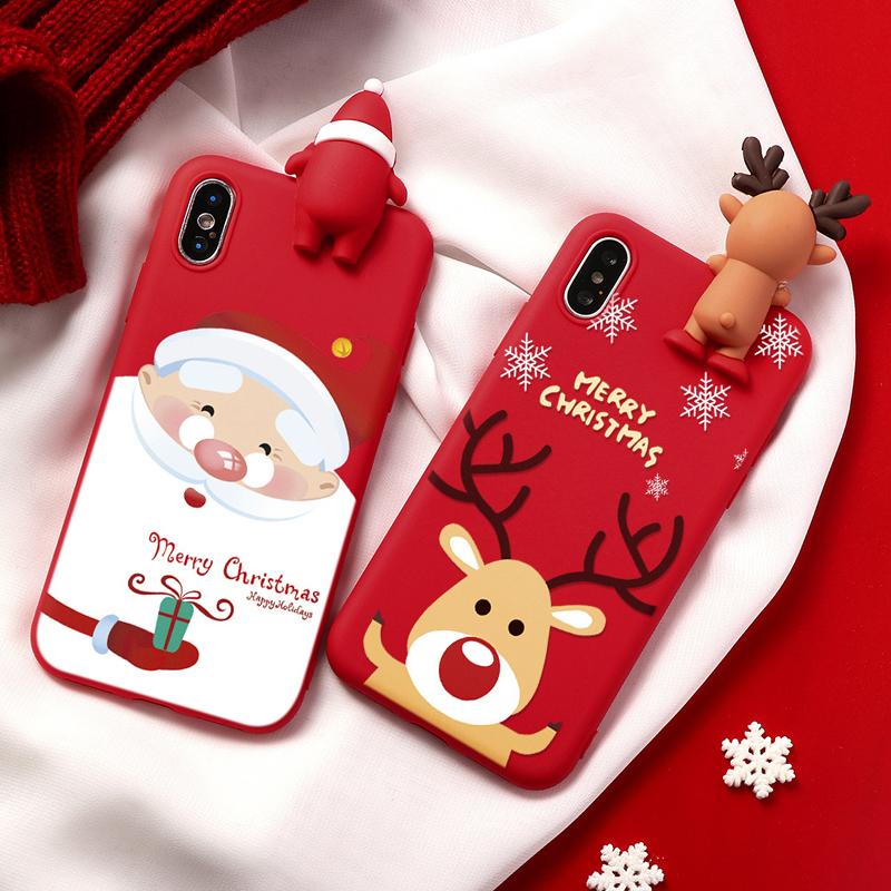 Telefonische hoes schattig 3D Cartoon Christmas Santa Reindeer Tree Soft Case voor iPhone 13 11 Pro Max XR 8 12 Plus Cover 2021 Kerstcadeau