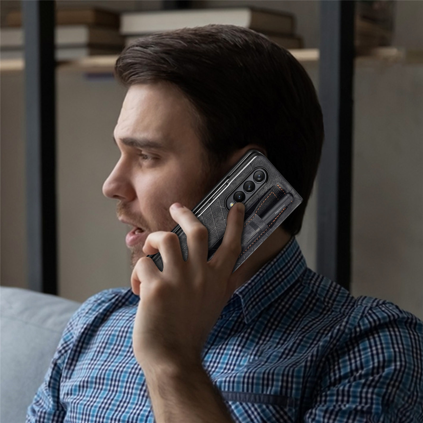 حافظات هاتف بتصميم عصري لهاتف Samsung Galaxy Z-Fold 3 4 غلاف صلب حقيقي من الجلد الفاخر حافظة للهاتف المحمول مزودة بحقيبة قلم مرنة معصم بتصميم حلقة مع صندوق