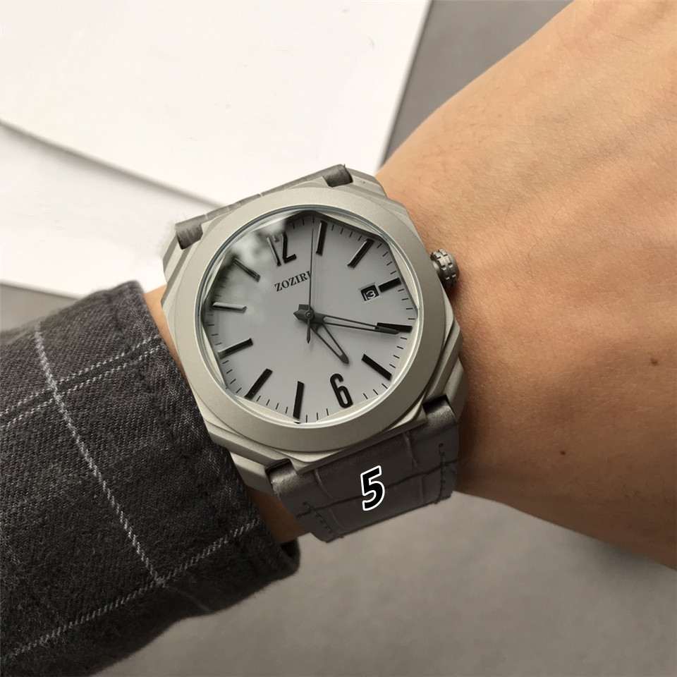 Luxus Männer Mechanische OCTO Automatische Datum Uhr Schwungrad Skeleton Uhr Multi-funktion Achteckige Armbanduhr Leder Anzahl Zifferblatt