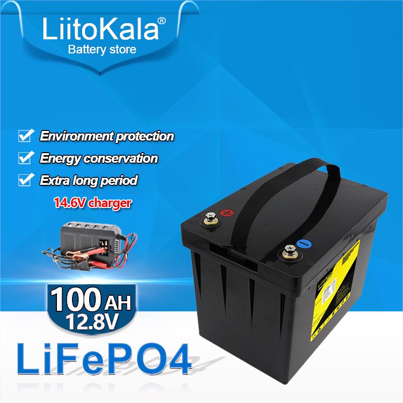 LiitoKala 12.8V100Ah LiFePO4 battery pack built-in 4S 100A BMS Grade A 12V 100Ah can be used for golf cart solar energy storage with LED display 14.6V charger