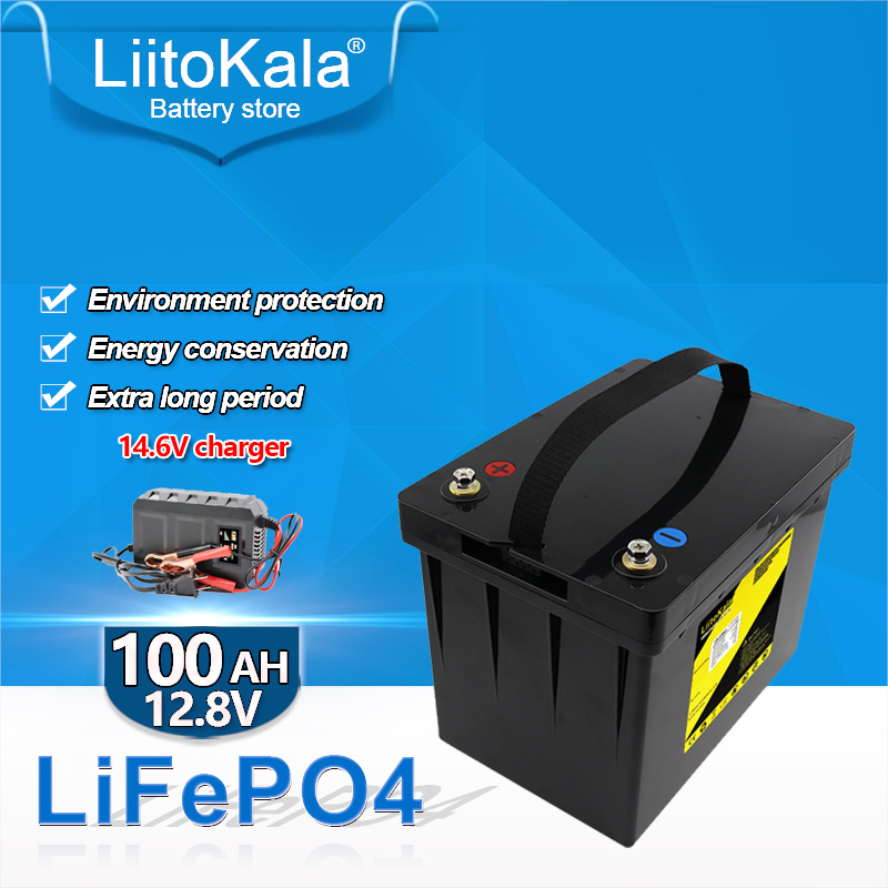 12V 100Ah 120Ah LiFePO4-Batterie mit LCD 12,8V Lithium-Power-Batterien 4000 Zyklen für Wohnmobile, Wohnmobile, Golfwagen, Off-Road, netzunabhängiger Solarwind und 14,6V-Ladegerät Klasse A