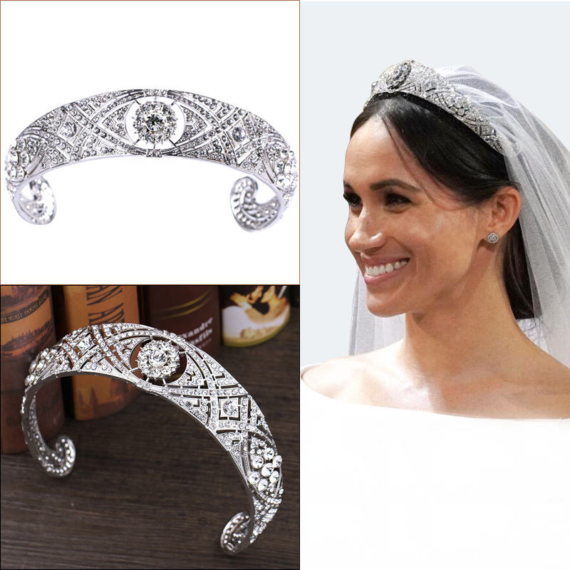 The Headpieces Książę Anglii żonaty z Megan Crown Hair Hoop Bridal Headwear Rhinestone z biżuterią ślubną Diamond Tiara