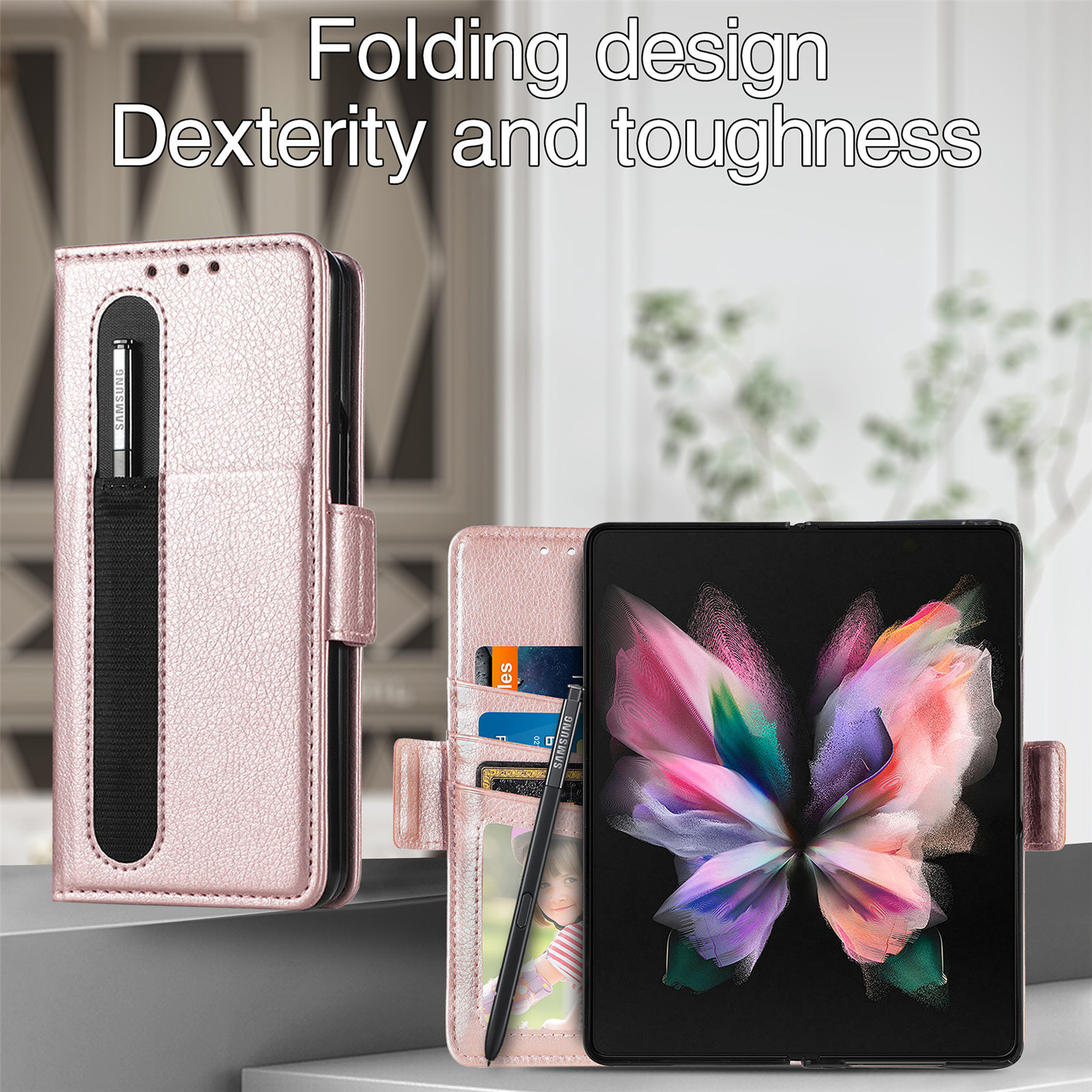 Fashion Designer Wallets Phone Cases for samsung zfold4 z fold 3 Embossed Leather PU PC Card and Pen Holder Pocket Luxury Anti-seismic antidrop Cellphone Cover