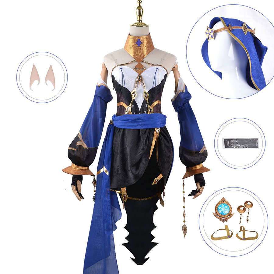 Costumes d'anime Genshin Impact Layla Cosplay Costumes Tenues Halloween Carnival Uniforms Wig