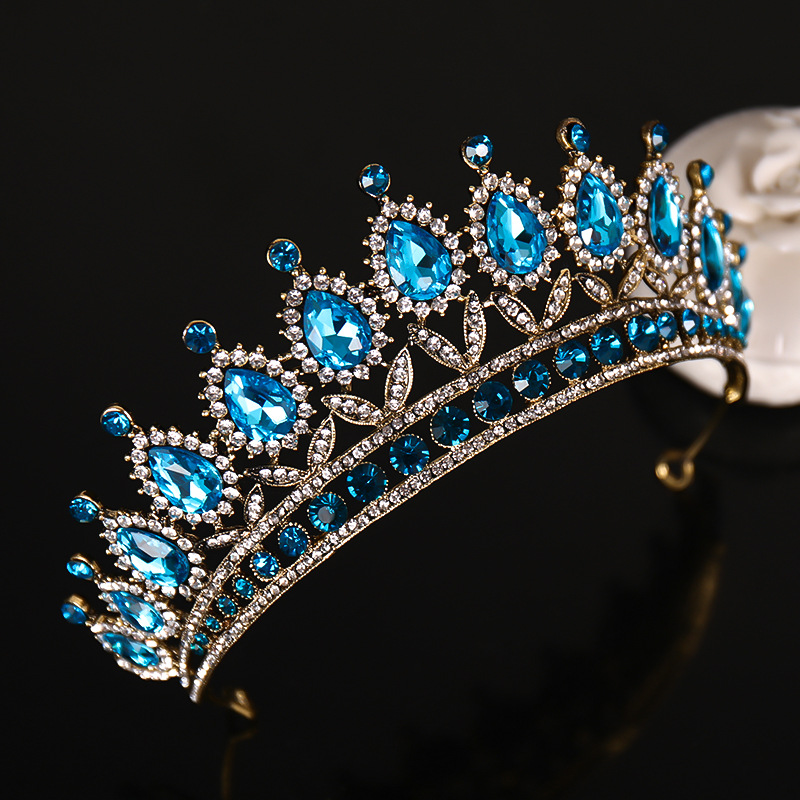 Luksusowy niebieski diament Tiara Hoop Hoop Crystal ślubny koronę nowożycową z dyszką z biżuterią ślubną korony ślubne HEDPIECKY HG606