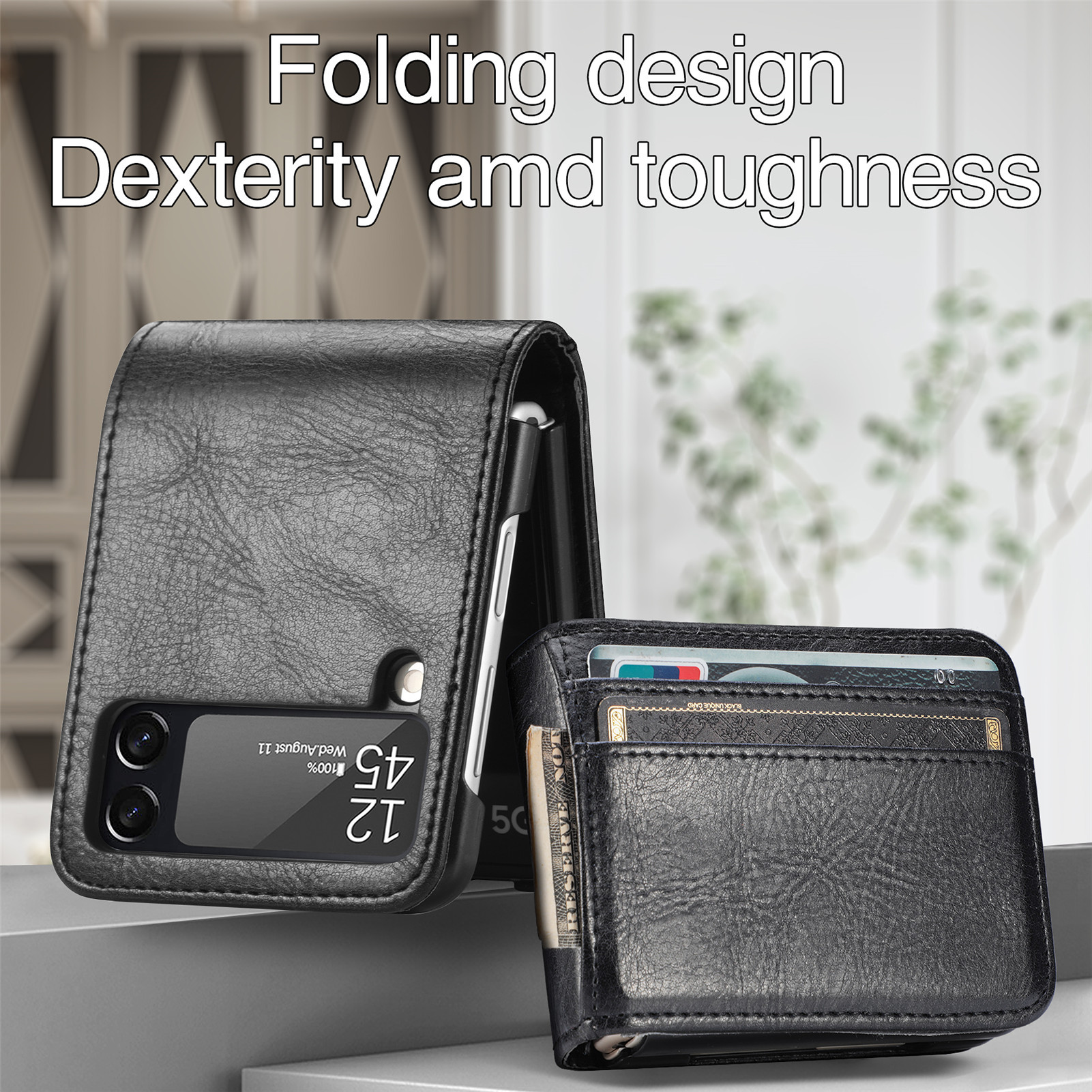 Fashion Designer Wallets Telefono Case di pelle Samsung Galaxy Z Flip1 2 3 4 5G Card PC PU in rilievo e Pocket Pocke