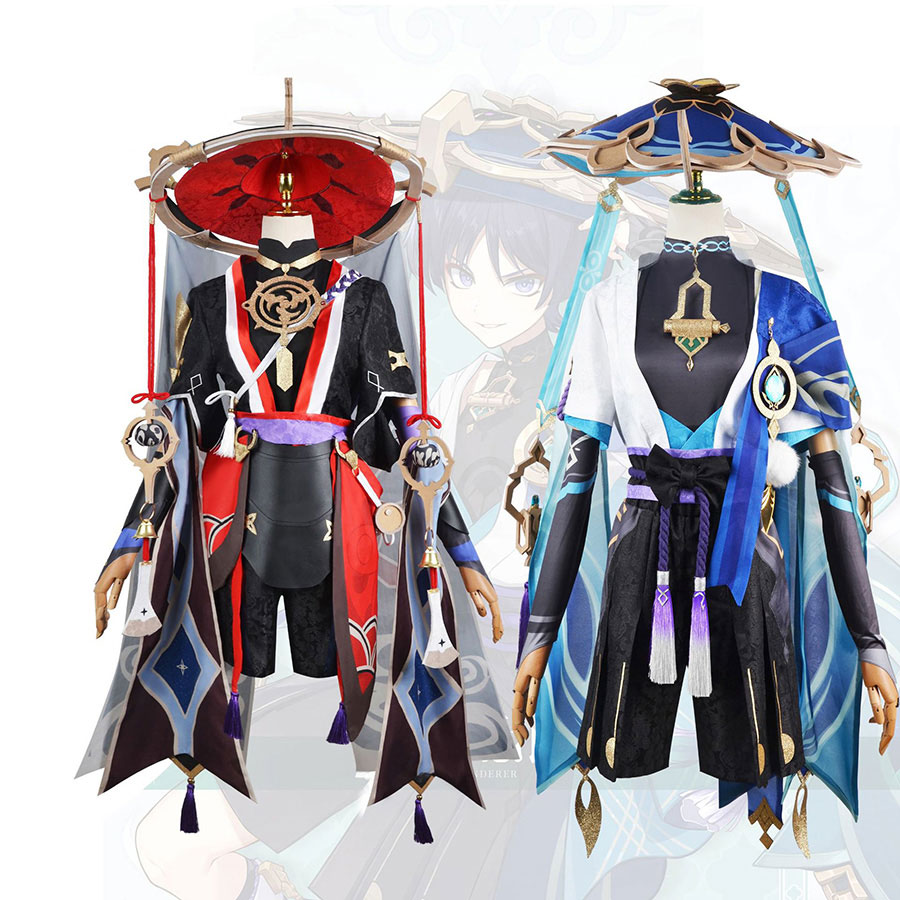 Anime Kostümler Genshin Etki Kunikuzushi Balladeer Scaramouche Wanderer Cosplay Kostüm Kıyafetleri Cadılar Bayramı Karnaval Üniformaları Peruk