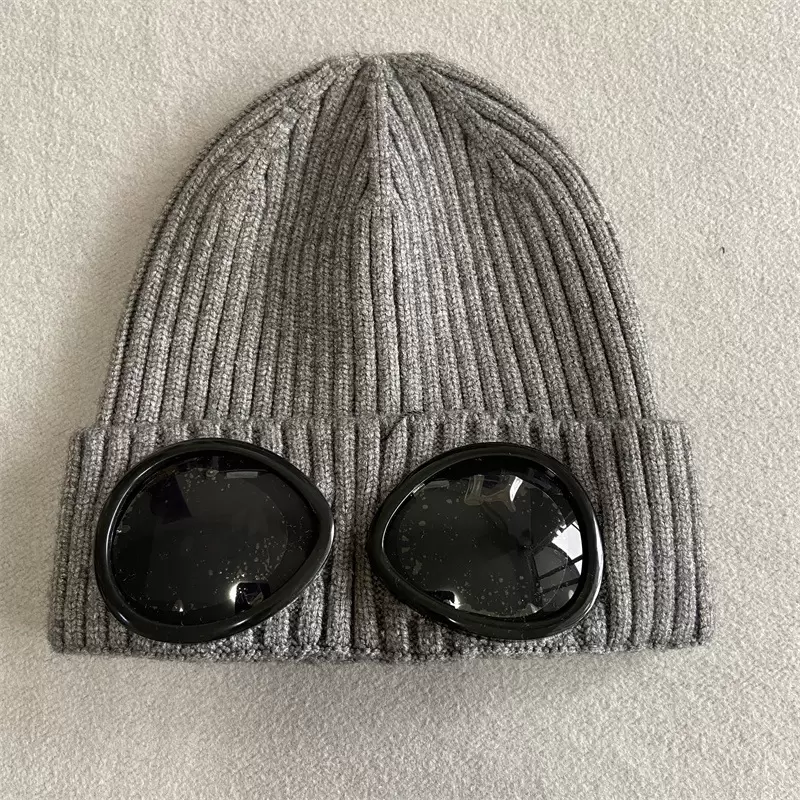 Goggle Beanie Men Hat Extra Fine Merino Wool Knitted Glasses Cap Winter Outdoor Retains Heat Unisex Hats Classic Black Grey314L