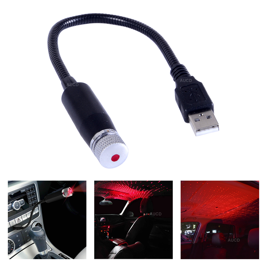 AUCD USB Kırmızı 100MW650NM Lazer Işıkları Araba Atmosfer İç Çatı Projektör Gece Lambaları Dekoratif Yıldız Disko DJ Gösteri Aydınlatma CLO-R