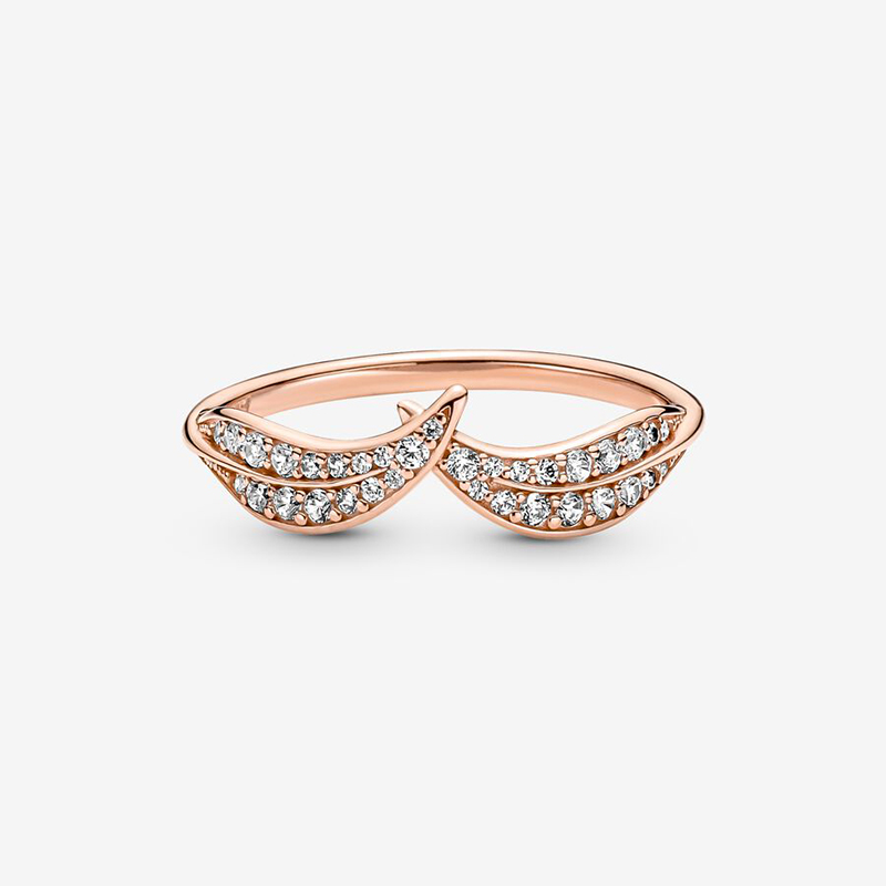 Sparkling Rose Gold Leaves Ring pour Pandora Authentique Bijoux De Fête De Mariage En Argent Sterling Pour Femmes Filles CZ Diamant Petite Amie Cadeau Designer Anneaux Ensemble