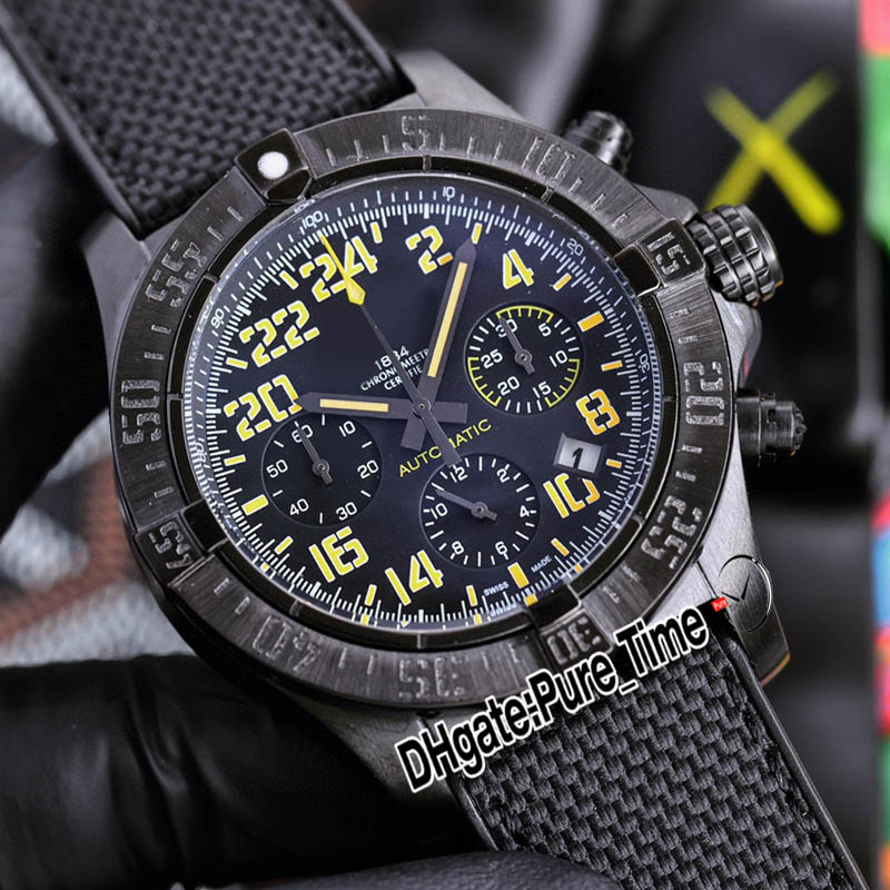 44mm Avenger Hurricane Quartz Chronograph Mens Watch XB12101A.BF46 GUL DIAL PVD Black Steel Case Stopwatch Nylon Rubber Strap Puretime PTBE C142B8