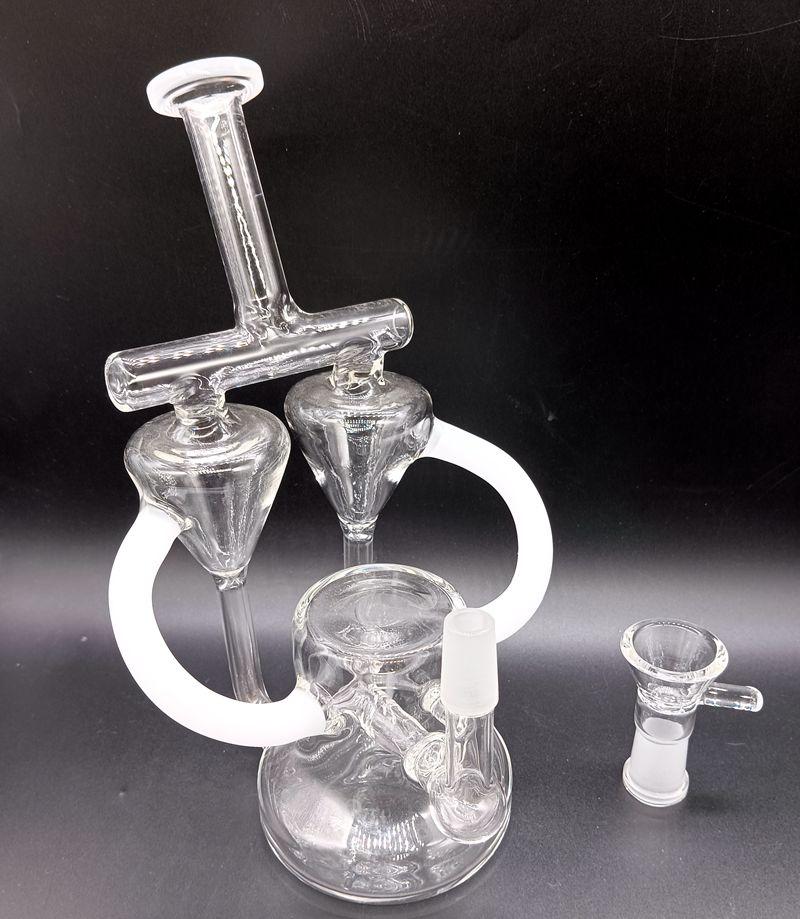 8,5 inç Benzersiz Cam Su Geri Dönüştürücü Bong Bongsalar Erkek 14mm Çift Konik Yağ Dab Teçhizatları