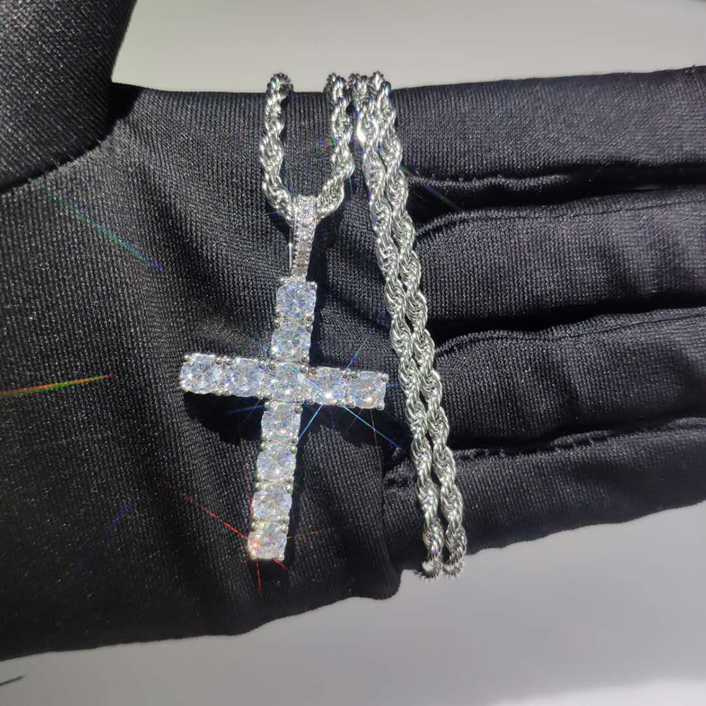 Bling Diamond Cross Pendants Necklace White Gold Plated Men Women Lover Gift Couple Religious Hip Hop Jewelry