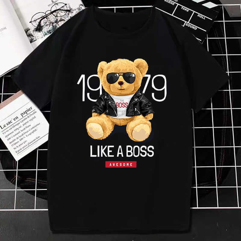 Herr t-shirts roliga nallebjörn tshirt harajuku tecknad björn grafiska toppar kvinnor män mode kortärmad tee andningsbara bekväma kläder t230103