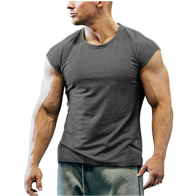 Herr t-shirts sommar ny t-shirt bodybuilding muskelbehållare mäns o-hals fast färg casual sport ärmlös skjorta manlig träning fitness toppar t230103