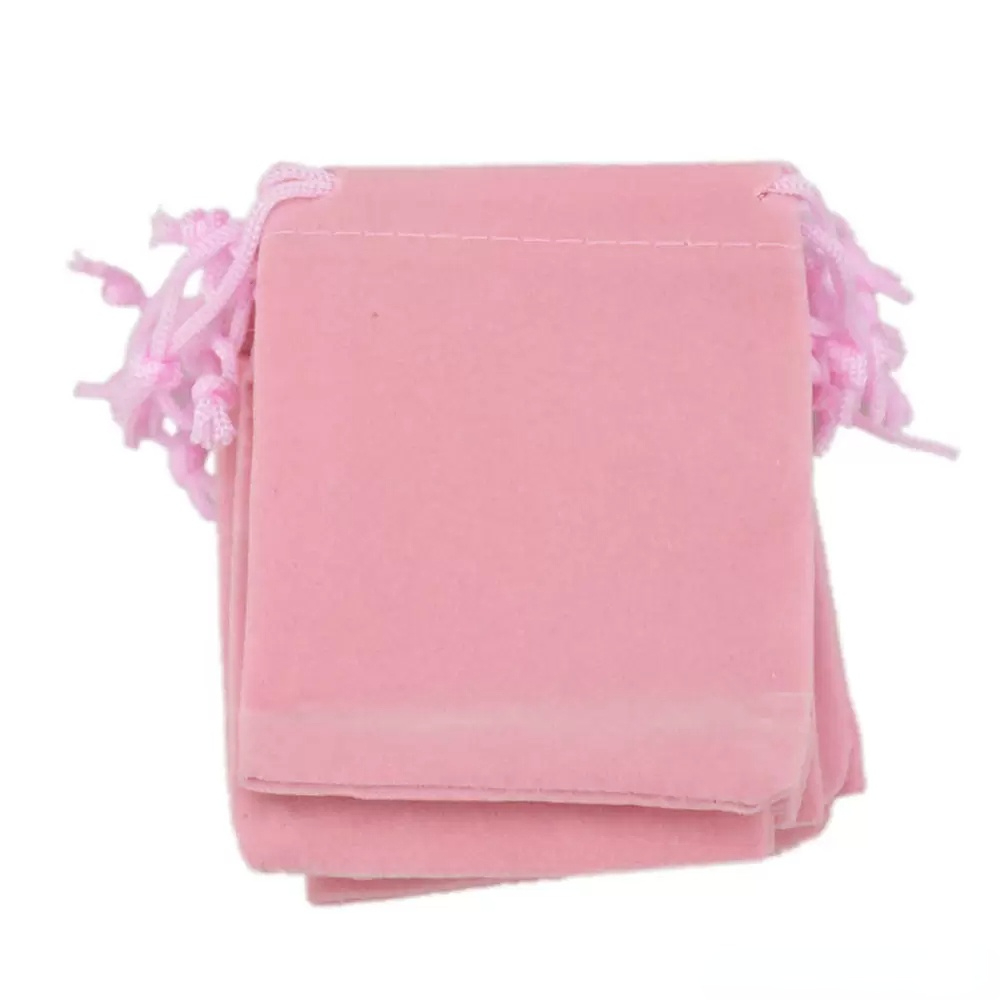 Velvet Drawstring Gift Bags Small Jewelry Pouches Christmas Wedding Favor holder Custom Printed logo Pink 7x9cm 