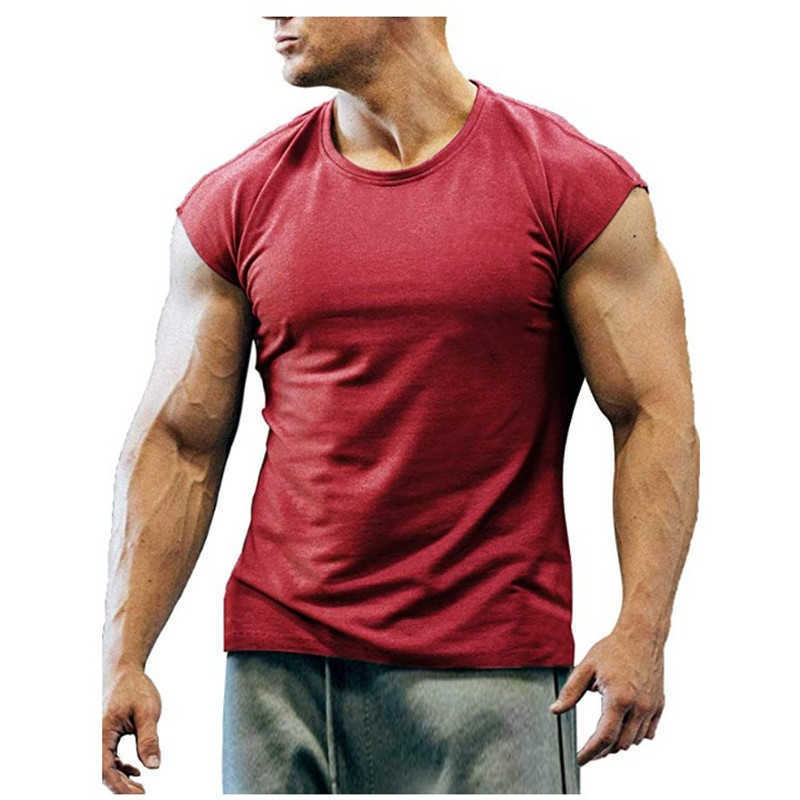 Herr t-shirts sommar ny t-shirt bodybuilding muskelbehållare mäns o-hals fast färg casual sport ärmlös skjorta manlig träning fitness toppar t230103
